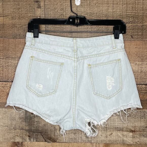 SHEIN Light Blue Denim Destroyed High Rise Cut Off Jean Shorts Size Small - Picture 6 of 10